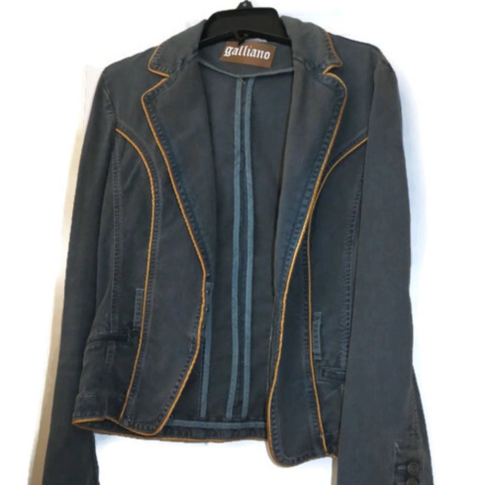 Galliano Fitted Belted Denim Jacket